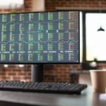 Columna de numeros y datos mostrados en la pantalla de un ordenador